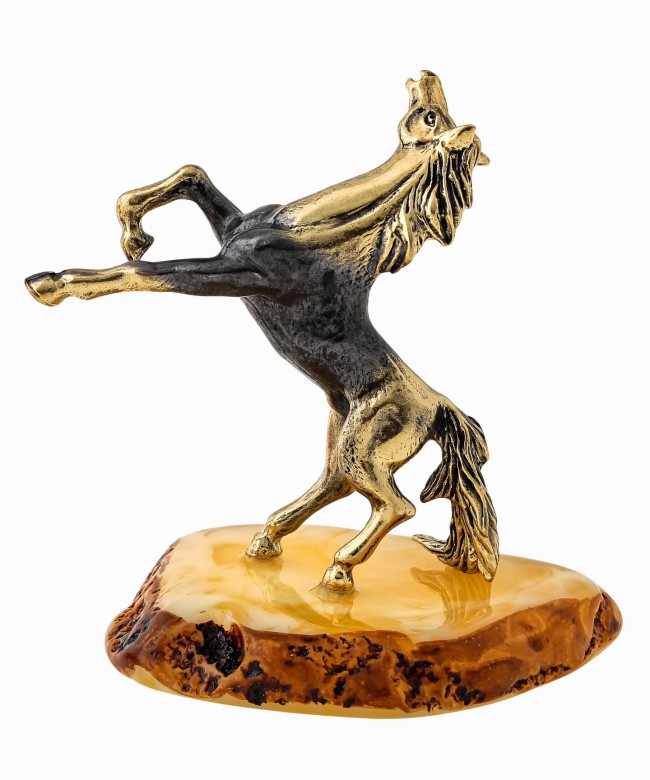 Лошадь Цыганский конь 1418 – фигурка-сувенир из янтаря и латуни, купить  оптом